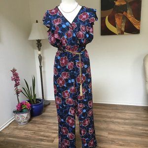 BAND OF GYPSIES Bohemian Floral jumpsuit Wide Legs Ruffled Sleeve Pockets M